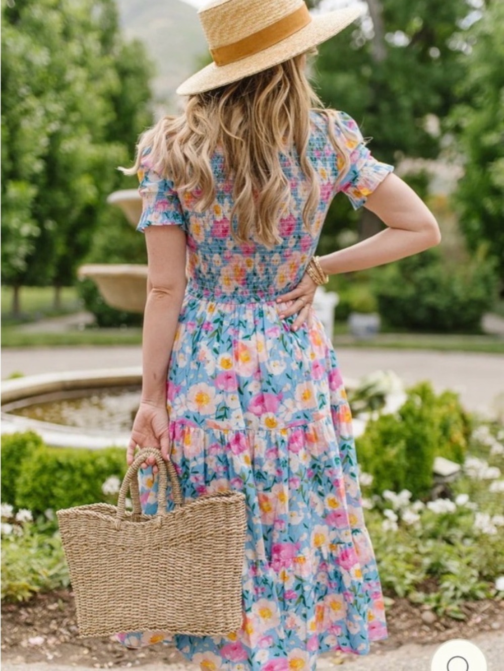 Ivy City Co Delia Dress in Blue - Floral Smocked Midi Dress with Pockets - Picture 3 of 16